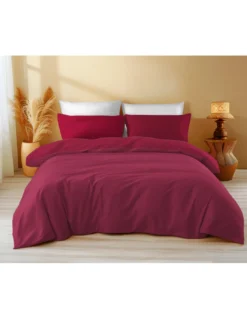 Copritrapunta in Cotone Tinta Unita Bordeaux Tempo di Dormire - Morbido, Traspirante, Chiusura Clic-Clac - Made in Italy