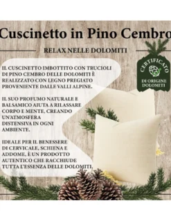 Cuscino in Pino Cembro Dolomiti - Profumo Naturale Rilassante - Cotone Grezzo - Per Divano, Letto, Viaggio - Made in Italy