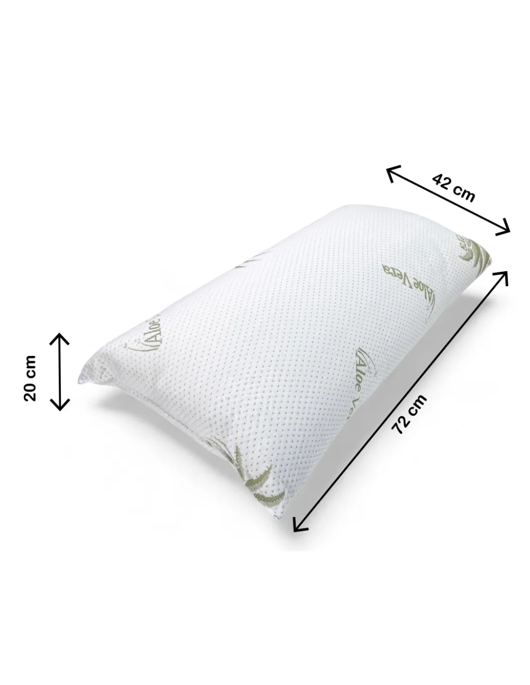 Cuscino Letto Aloe Vera con Federa Anallergica, Antibatterico, Antiacaro, Imbottitura in Fibre e Cotone, 42x72cm, Spessore 20cm
