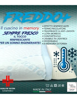 Cuscino Memory Foam FREDDO+ 75×45 cm – Effetto Ice-Touch Rinfrescante – Ergonomico Cervicale – Made in Italy, Sfoderabile