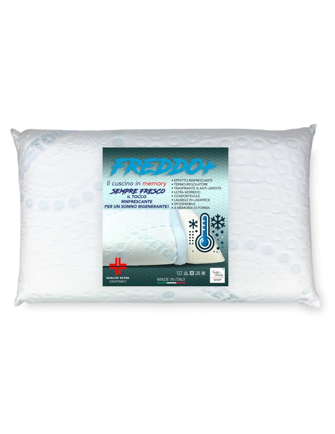 Cuscino Memory Foam FREDDO+ 75×45 cm – Effetto Ice-Touch Rinfrescante – Ergonomico Cervicale – Made in Italy, Sfoderabile