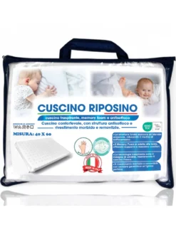 Cuscino Riposino Baby Memory Foam 40x60 cm - Traspirante, Antisoffoco, Sfoderabile - Made in Italy