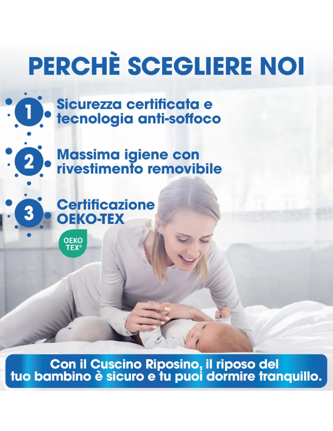 Cuscino Riposino Baby Memory Foam 40x60 cm - Traspirante, Antisoffoco, Sfoderabile - Made in Italy