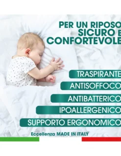 Cuscino Riposino Baby Memory Foam 30x40 cm - Traspirante, Antisoffoco, Sfoderabile - Made in Italy