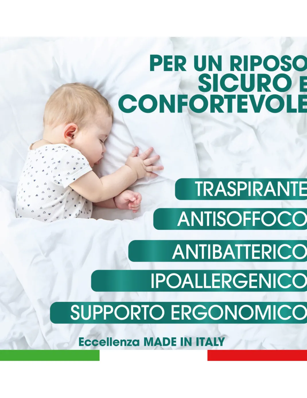 Cuscino Riposino Baby Memory Foam 30x40 cm - Traspirante, Antisoffoco, Sfoderabile - Made in Italy
