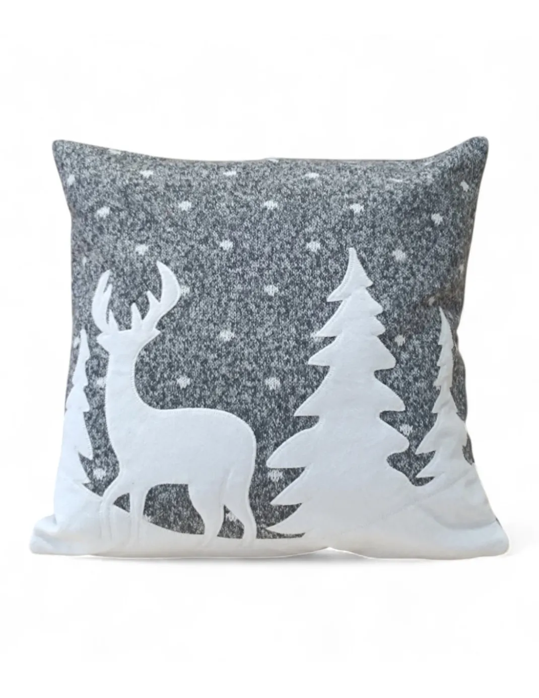 Federa Cuscino Arredo Invernale Cervo e Neve 40x40 cm - Stile Tirolese Grigio Bianco - Made in Italy
