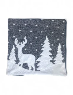 Federa Cuscino Arredo Invernale Cervo e Neve 40x40 cm - Stile Tirolese Grigio Bianco - Made in Italy