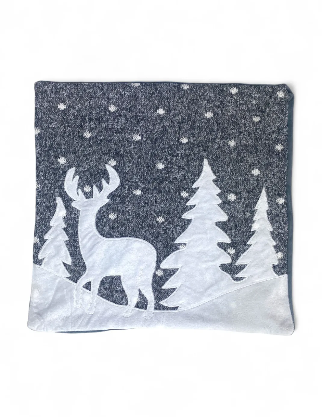 Federa Cuscino Arredo Invernale Cervo e Neve 40x40 cm - Stile Tirolese Grigio Bianco - Made in Italy