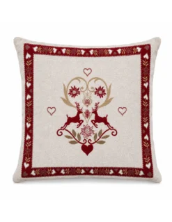 Federa Cuscino Arredo Tirolese 40x40 Cervi e Cuori Ecrù Bordeaux Made in Italy