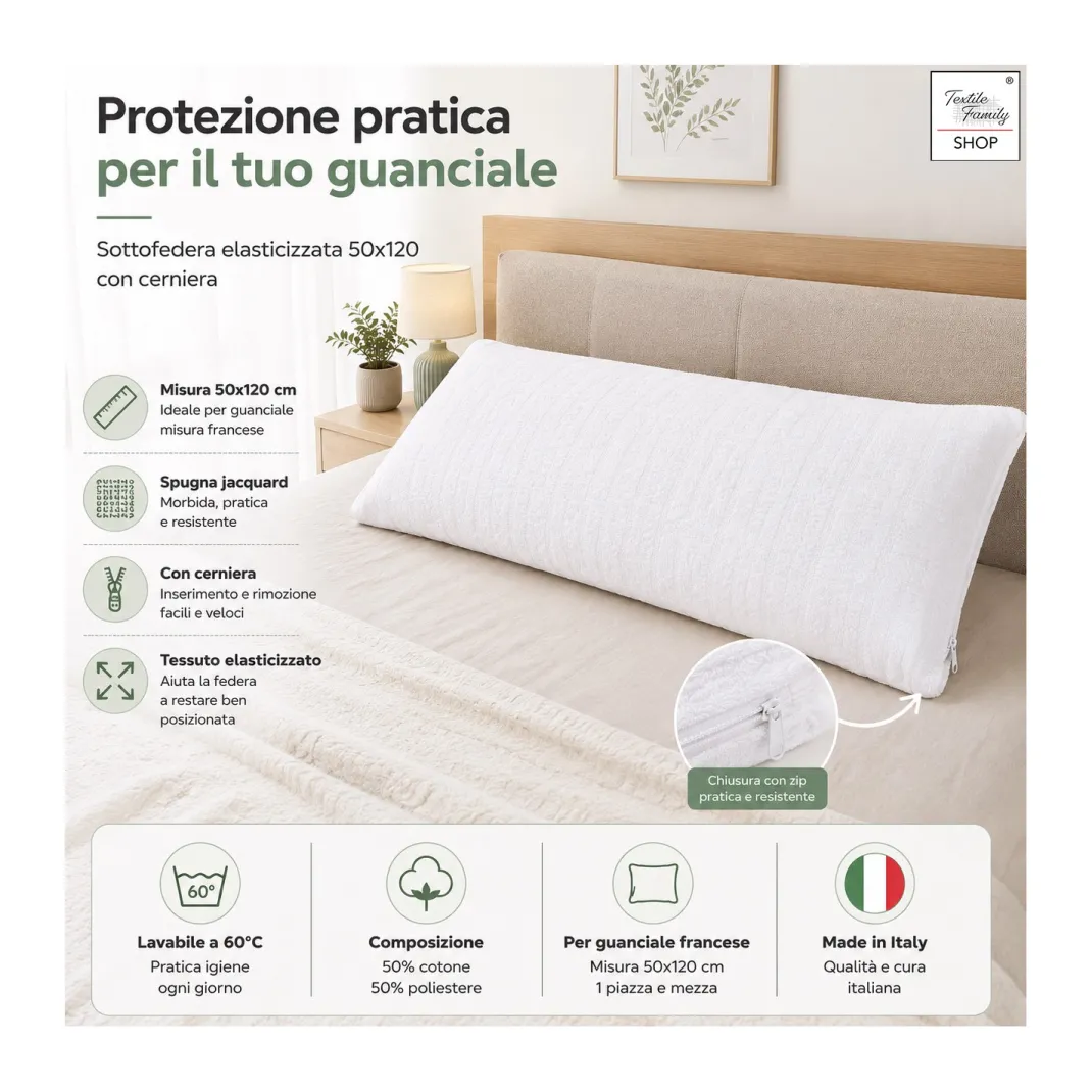 Federa Sottofedera Elasticizzata 50x120 con Cerniera – Misura Francese in Spugna Jacquard Made in Italy