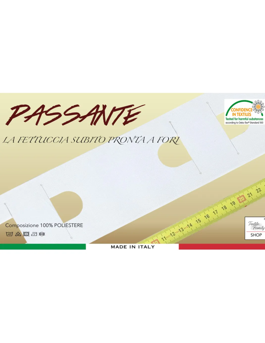 FETTUCCIA per TENDA Riloga ARRICCIA TENDE Mod. PASSANTE A Metro Made in Italy