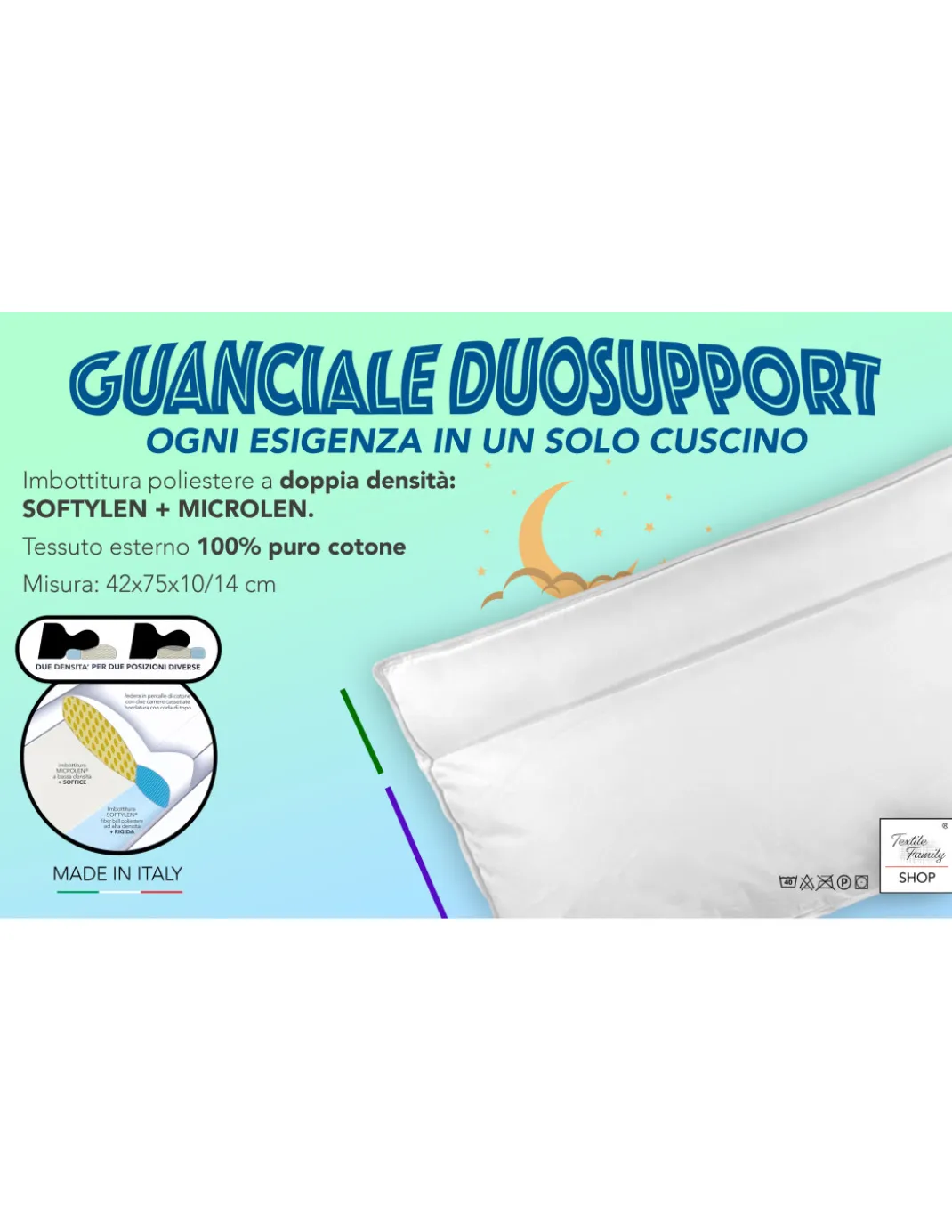 Guanciale DuoSupport con Doppia Imbottitura, Cuscino Letto Morbido e Duro, Innovativo Cuscino BiComfort in Poliestere e Cotone