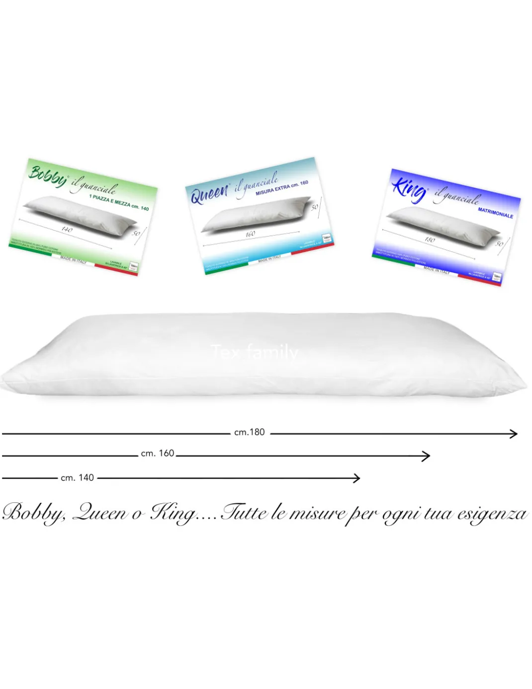 GUANCIALE KING CUSCINO LETTO 2 PIAZZE MATRIMONIALE LUNGO cm. 180 MIS. CM. 50 X 180