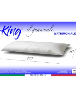 GUANCIALE KING CUSCINO LETTO 2 PIAZZE MATRIMONIALE LUNGO cm. 180 MIS. CM. 50 X 180