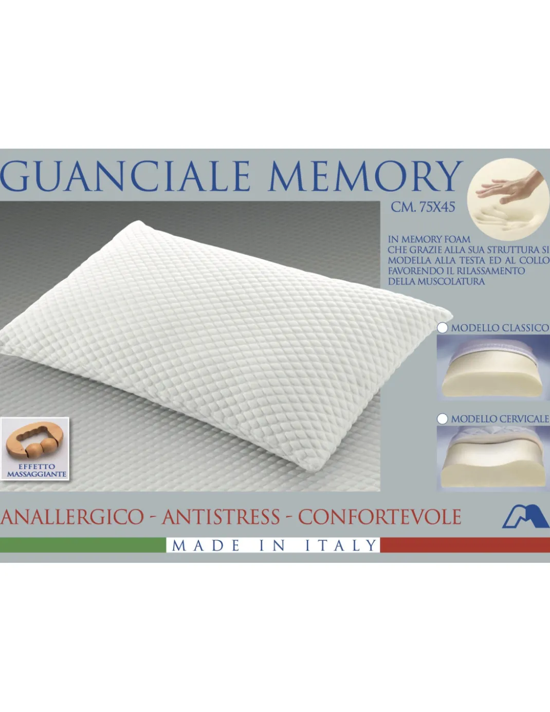 GUANCIALE MEMORY SPHERE ANTIACARO ANALLERGICO MOD. SAPONETTA