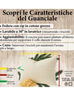 Guanciale Pino Cembro Alto Adige 50x80 - Cuscino Cirmolo Naturale Sonno Profondo - Regolabile, Cotone Grezzo, Relax