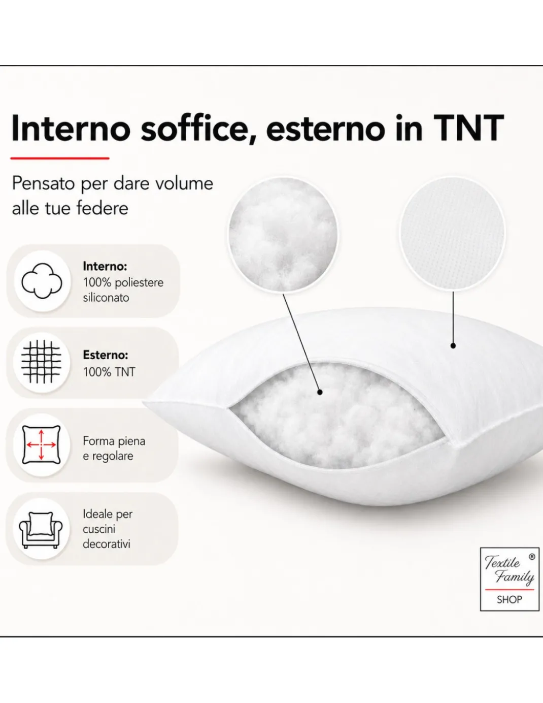 IMBOTTITURA POLYFILL PER CUSCINO INTERNO POLIESTERE TUTTE LE MISURE