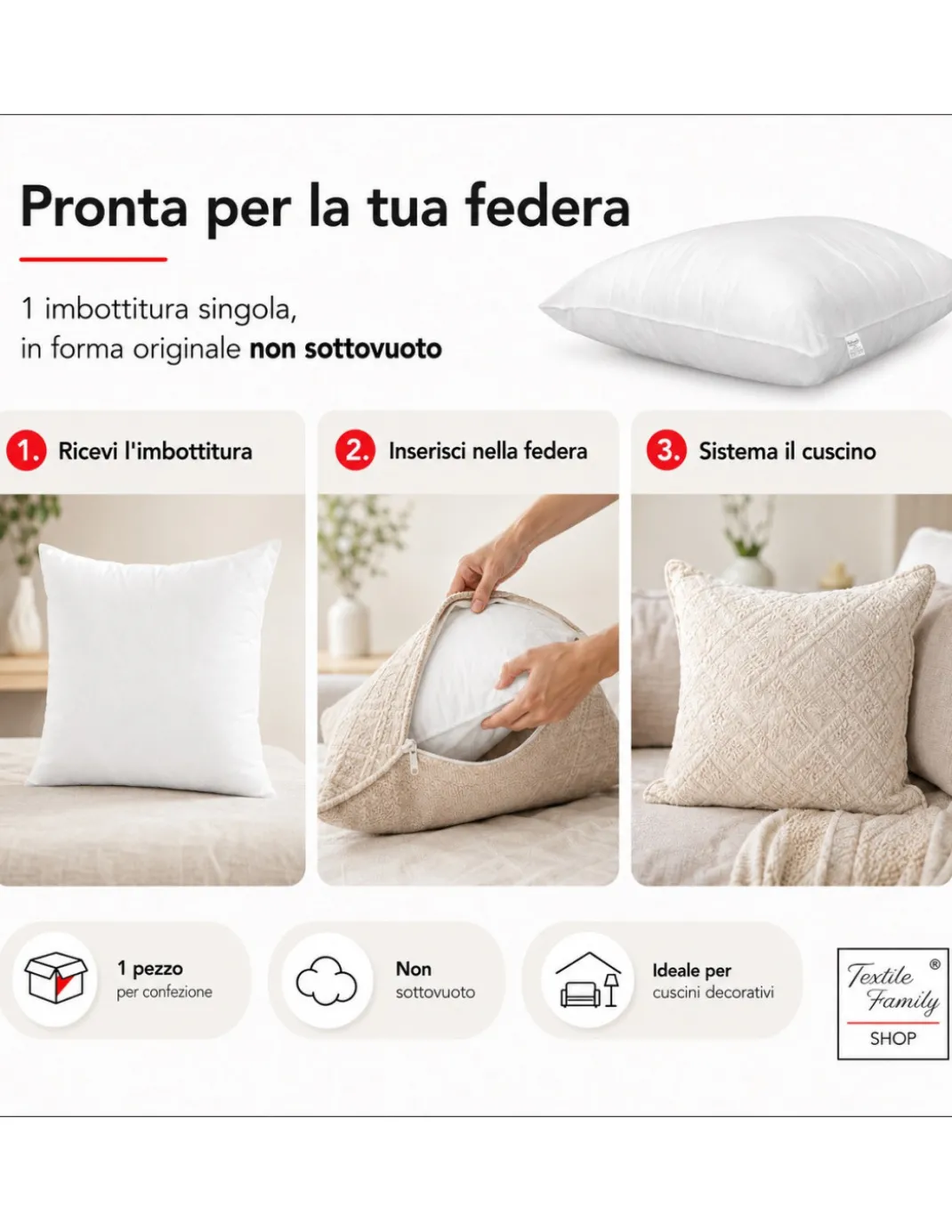 IMBOTTITURA POLYFILL PER CUSCINO INTERNO POLIESTERE TUTTE LE MISURE