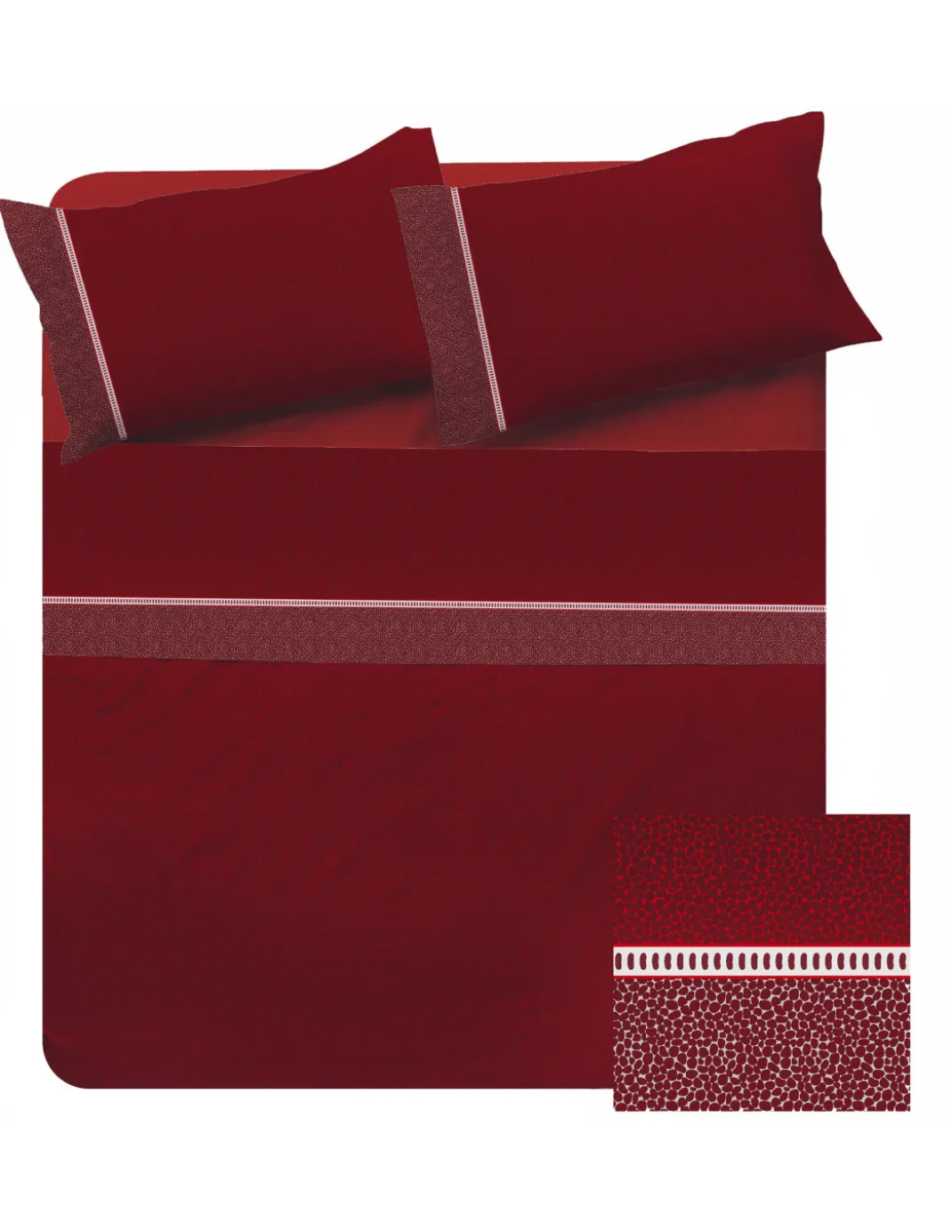Lenzuola Matrimoniali Cotone Completo MAXI Tex Family - Design Moderno "Time" Colore Bordeaux