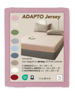 Lenzuola Sotto con Angoli Adapto Jersey Rosa - Cotone Elasticizzato H30cm - Singolo, Piazza e Mezza, Matrimoniale