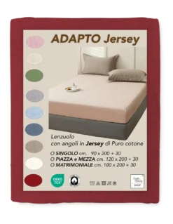 Lenzuola Sotto con Angoli Adapto Jersey Bordeaux - Cotone Elasticizzato H30cm - Singolo, Piazza e Mezza, Matrimoniale