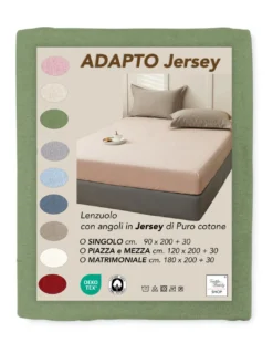 Lenzuola Sotto con Angoli Adapto Jersey Verde - Cotone Elasticizzato H30cm - Singolo, Piazza e Mezza, Matrimoniale