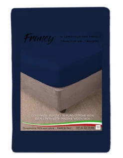 LENZUOLO CON ANGOLI FRANCY BLU SCURO FRANCESE 1 PIAZZA E MEZZA GRANDE MAXI