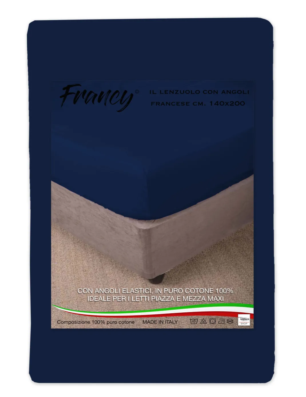 LENZUOLO CON ANGOLI FRANCY BLU SCURO FRANCESE 1 PIAZZA E MEZZA GRANDE MAXI