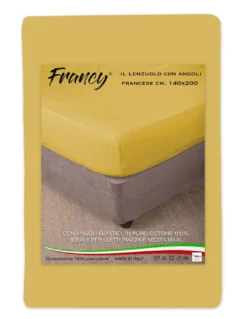 LENZUOLO CON ANGOLI FRANCY GIALLO OCRA FRANCESE 1 PIAZZA E MEZZA GRANDE MAXI