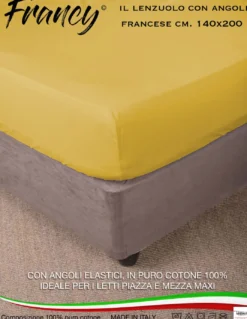LENZUOLO CON ANGOLI FRANCY GIALLO OCRA FRANCESE 1 PIAZZA E MEZZA GRANDE MAXI