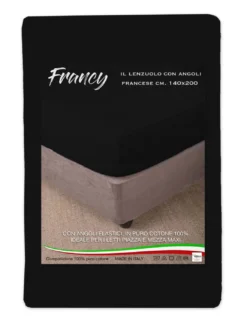 LENZUOLO CON ANGOLI FRANCY NERO FRANCESE 1 PIAZZA E MEZZA GRANDE MAXI