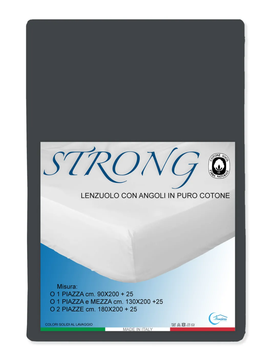 Lenzuolo con Angoli Strong Tinta Unita Grigio Piombo, 100% Cotone, Lavabile, Made in Italy