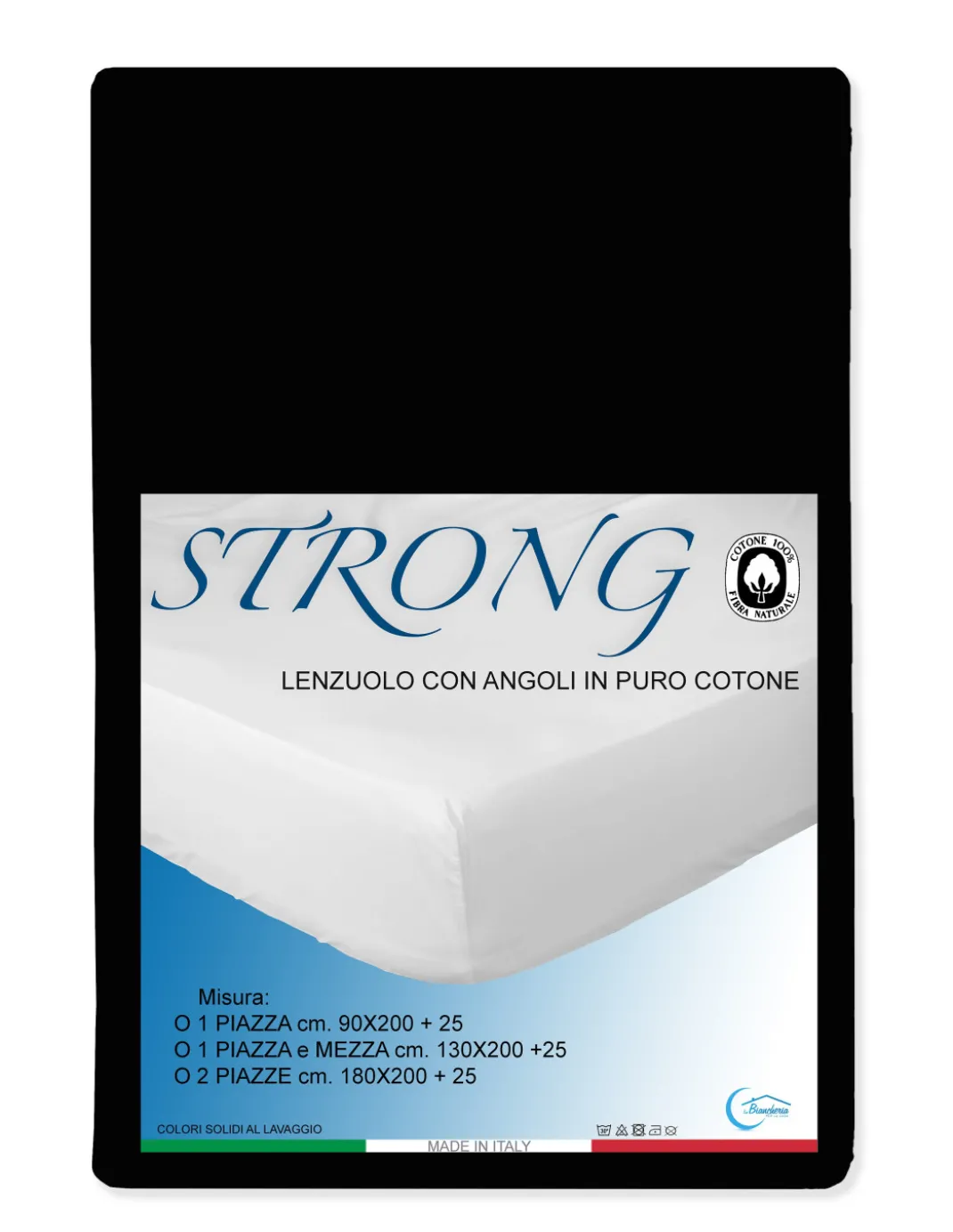 LENZUOLO con ANGOLI STRONG tinta unita NERO made in Italy