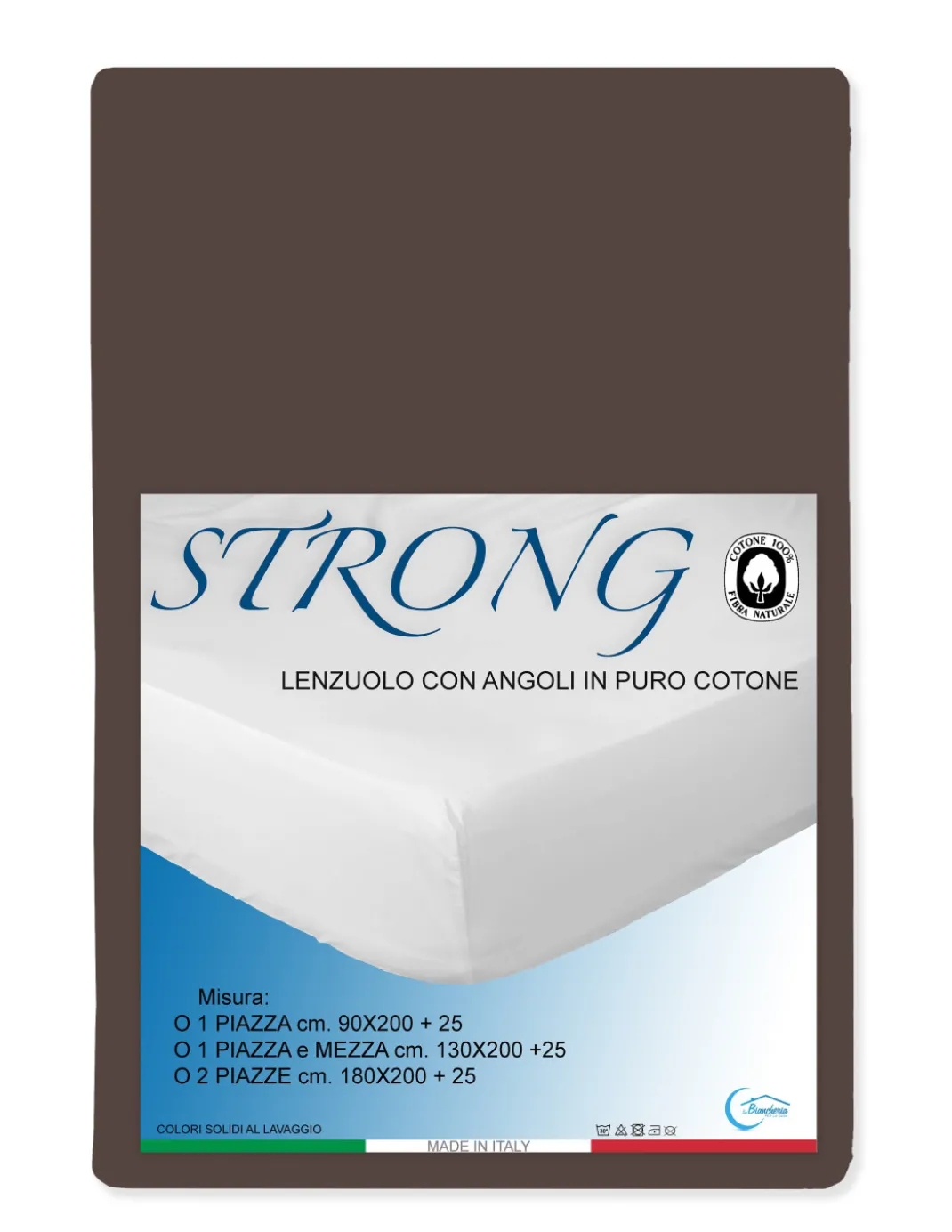 LENZUOLO con ANGOLI STRONG tinta unita MARRONE made in Italy