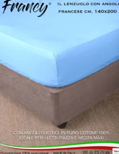 LENZUOLO FRANCY CON ANGOLI AZZURRO FRANCESE 1 PIAZZA E MEZZA GRANDE MAXI