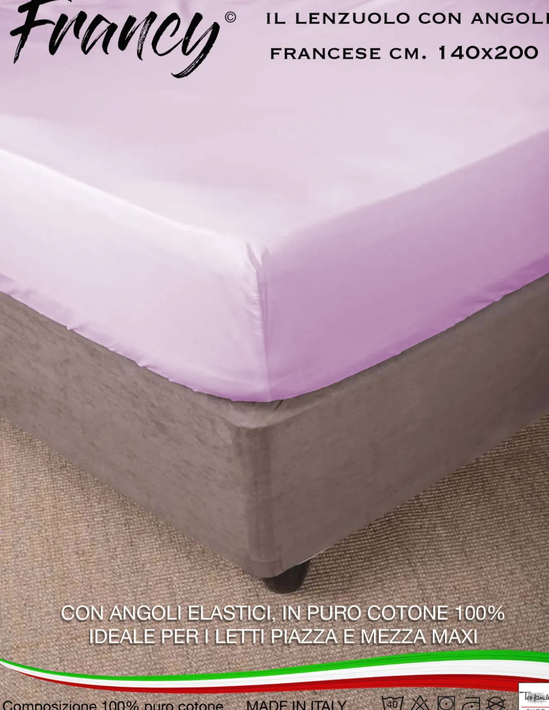 LENZUOLO FRANCY CON ANGOLI ROSA FRANCESE 1 PIAZZA E MEZZA GRANDE MAXI