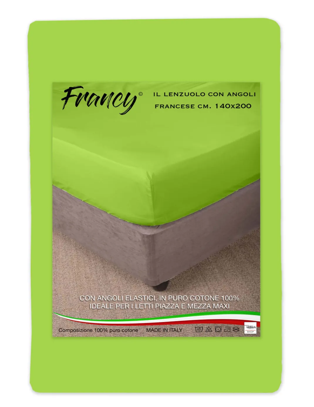 LENZUOLO FRANCY CON ANGOLI VERDE ACIDO FRANCESE 1 PIAZZA E MEZZA GRANDE MAXI