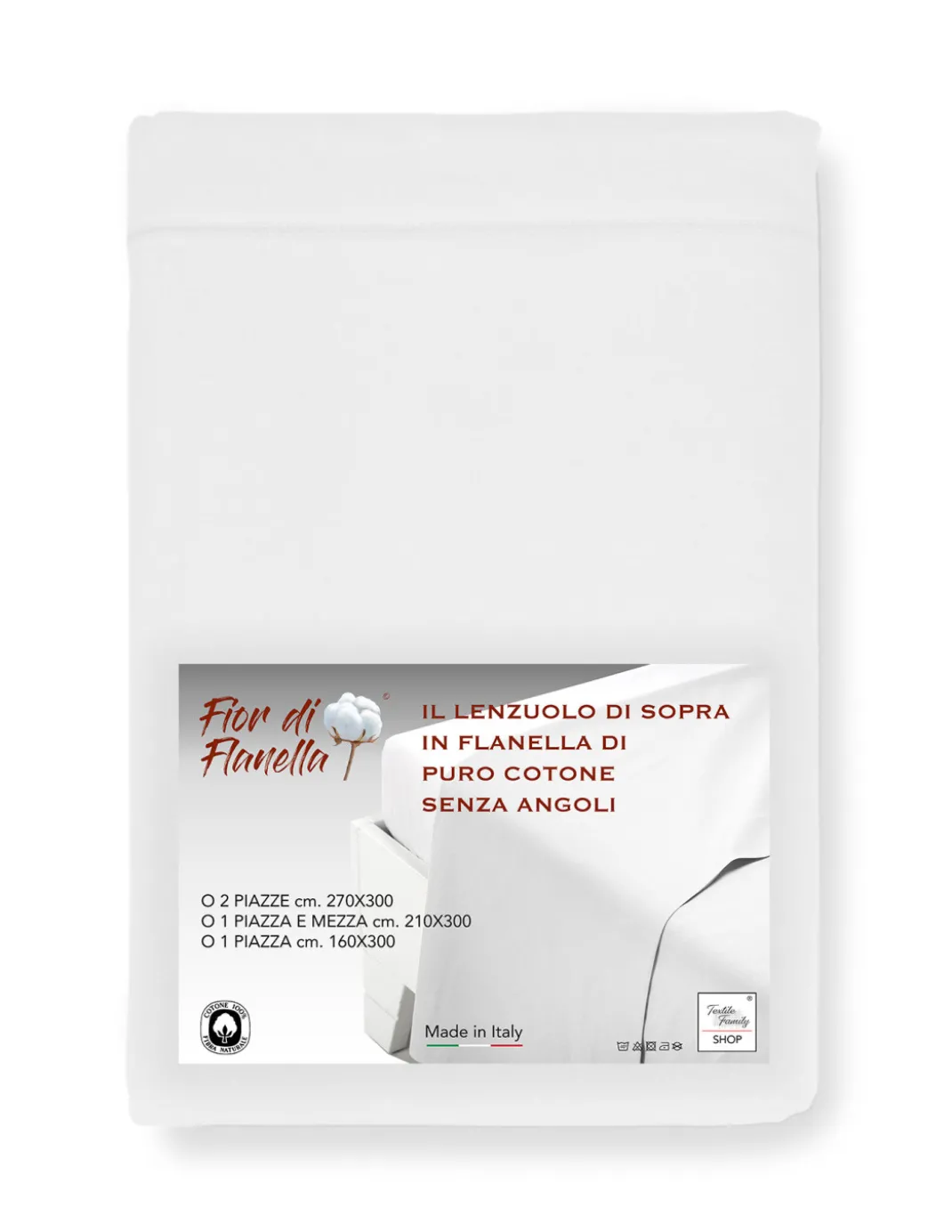 Lenzuolo Sopra in Flanella Senza Angoli Colore Bianco - Puro Cotone Morbido | Made in Italy | Per Materassi Maxi e Fuori Misura