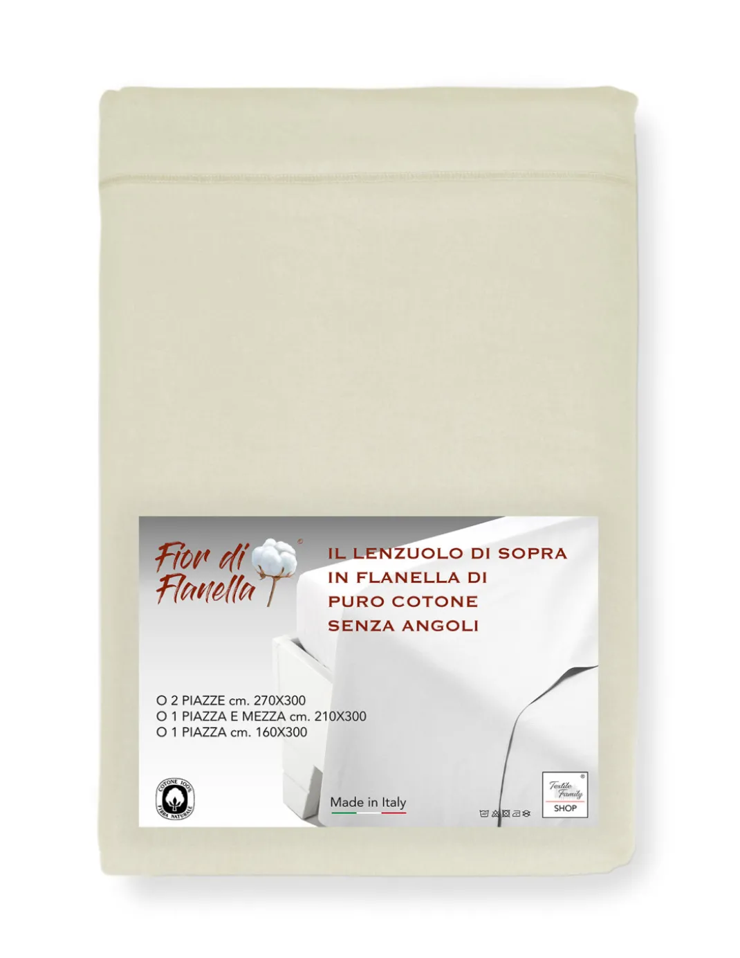 Lenzuolo Sopra in Flanella Senza Angoli Colore Panna - Puro Cotone Morbido | Made in Italy | Per Materassi Maxi e Fuori Misura