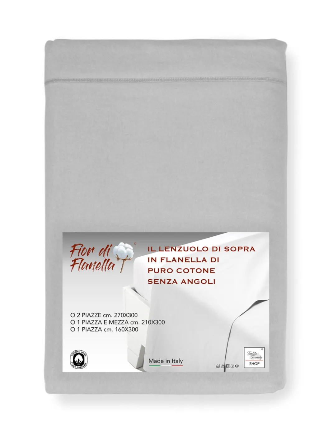 Lenzuolo Sopra in Flanella Senza Angoli Grigio - Puro Cotone Morbido | Made in Italy | Per Materassi Maxi e Fuori Misura