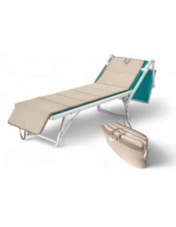 Materassino Pieghevole per Lettino Mare, Sdraio, Piscina, Double Face 52x200 e spessore 2 cm, con maniglie, colore Beige/Tortora