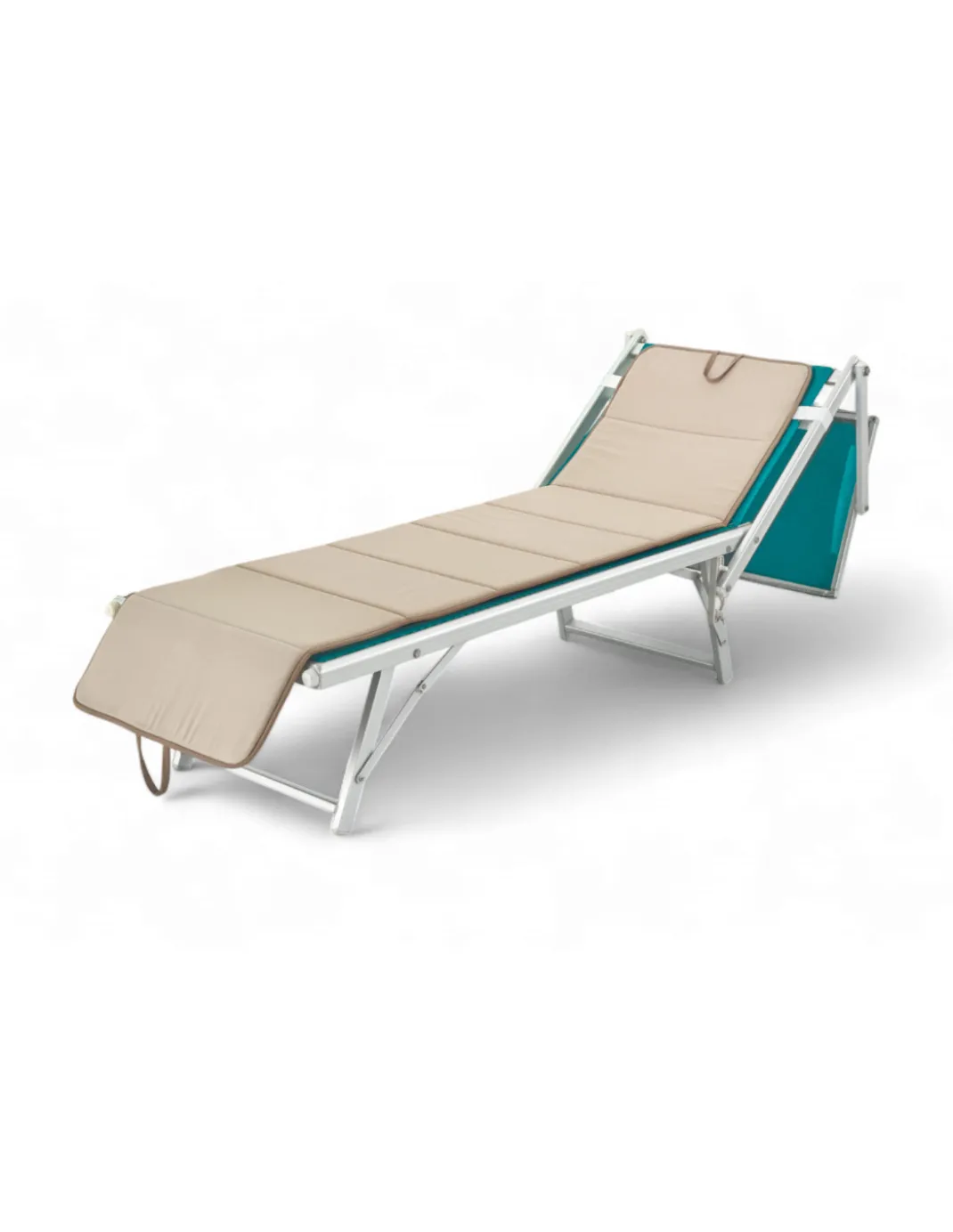 Materassino Pieghevole per Lettino Mare, Sdraio, Piscina, Double Face 52x200 e spessore 2 cm, con maniglie, colore Beige/Tortora