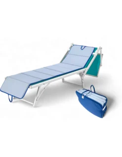 Materassino Pieghevole per Lettino Mare, Sdraio, Piscina, Double Face 52x200 e spessore 2 cm, con maniglie, colore Blu/Azzurro