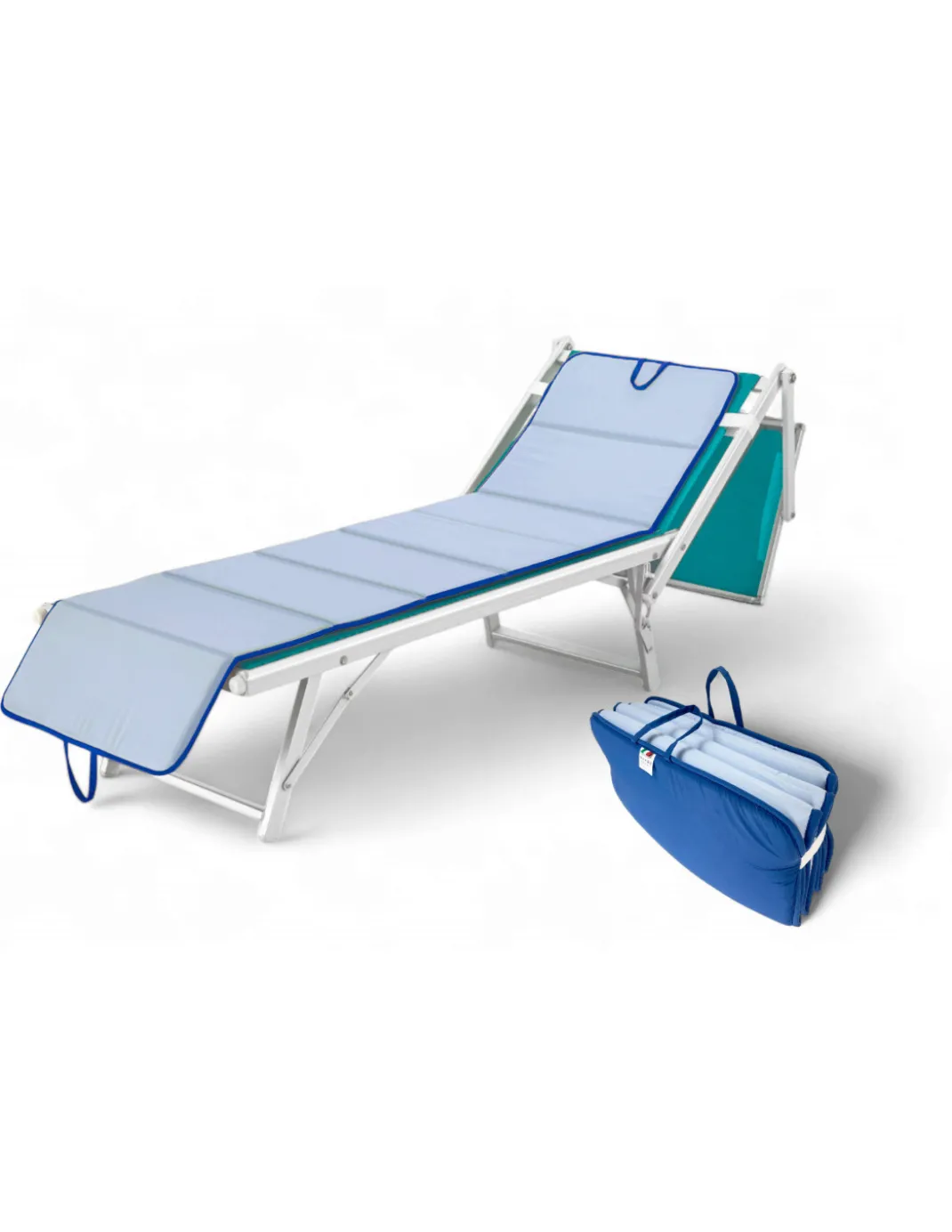Materassino Pieghevole per Lettino Mare, Sdraio, Piscina, Double Face 52x200 e spessore 2 cm, con maniglie, colore Blu/Azzurro