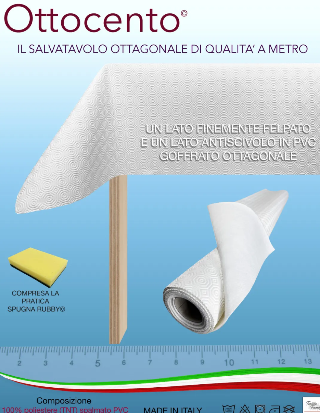 MOLLETTONE salvatavolo al Metro SOTTOTOVAGLIA h. 140 cm. PROTEGGI TAVOLO bianco Su MISURA Gommato antiscivolo con spugna RUBBY©