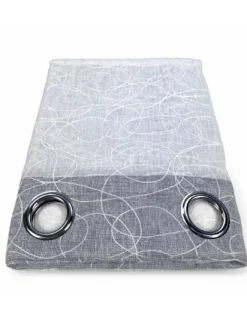 Nettuno Ricamata a Righe 140x300 cm Grigio con Lurex - Stile Moderno - Poliestere Semitrasparente con Anelli​