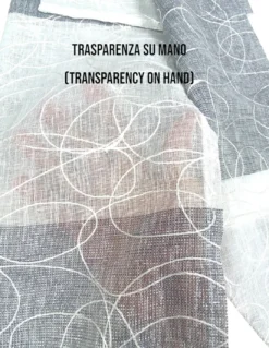 Nettuno Ricamata a Righe 140x300 cm Grigio con Lurex - Stile Moderno - Poliestere Semitrasparente con Anelli​