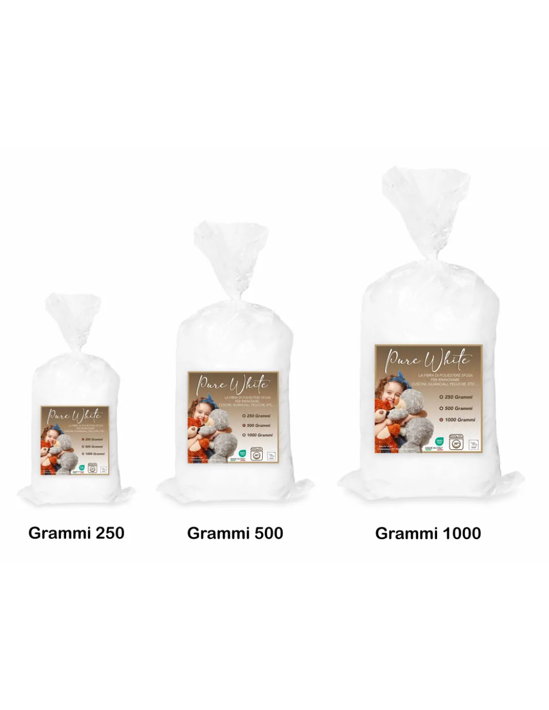 Ovatta Morbida e fioccata 100% Poliestere Made in Italy per riempimento di Bambole, Cuscini e Creazioni Fai da Te, Pure White