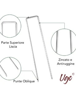Picchetti da Giardino UGO Multiuso in Acciaio Zincato a Forma di U per Prato Sintetico e telo pacciamatura