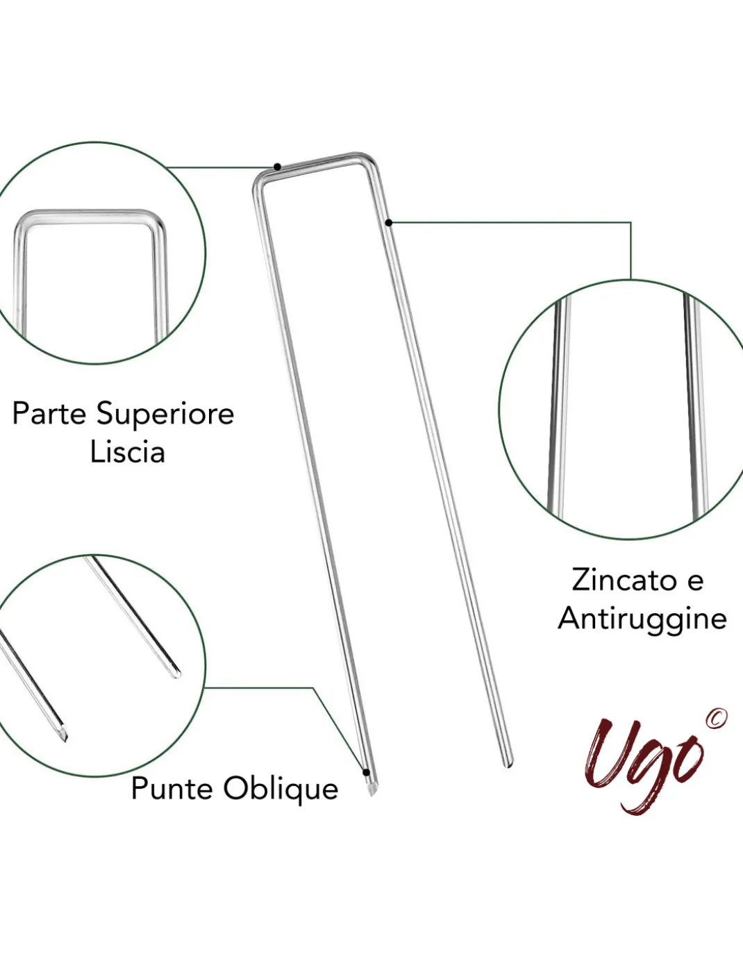 Picchetti da Giardino UGO Multiuso in Acciaio Zincato a Forma di U per Prato Sintetico e telo pacciamatura